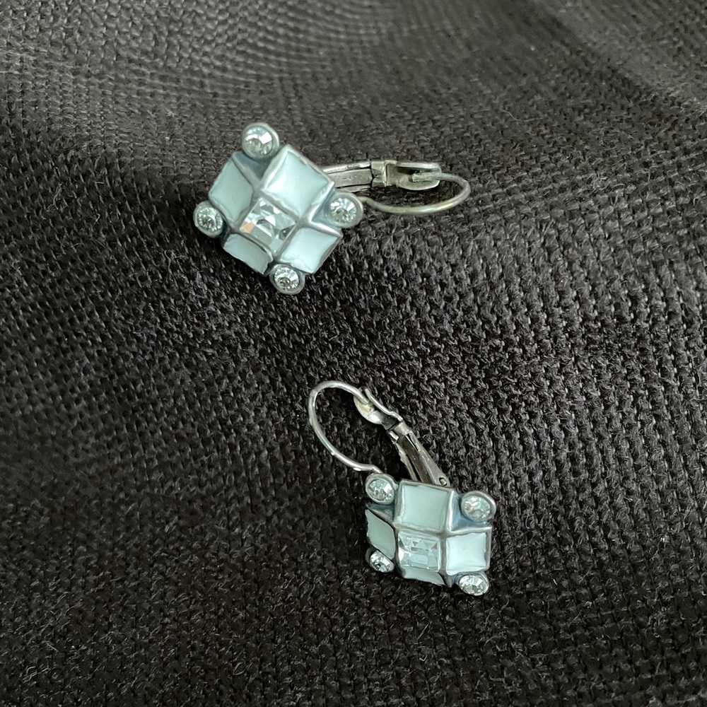 Silver and White Earrings